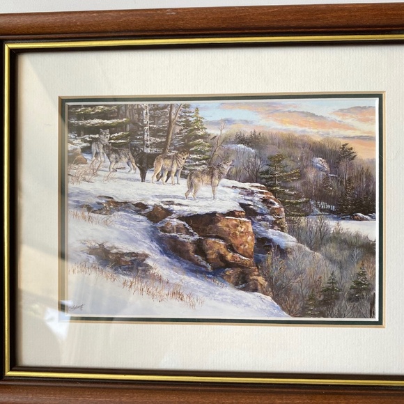 R.Colebrook Wolf Pack on Cliff Painting Framed Print Vintage Fine Art Wall Decor - Picture 6 of 7